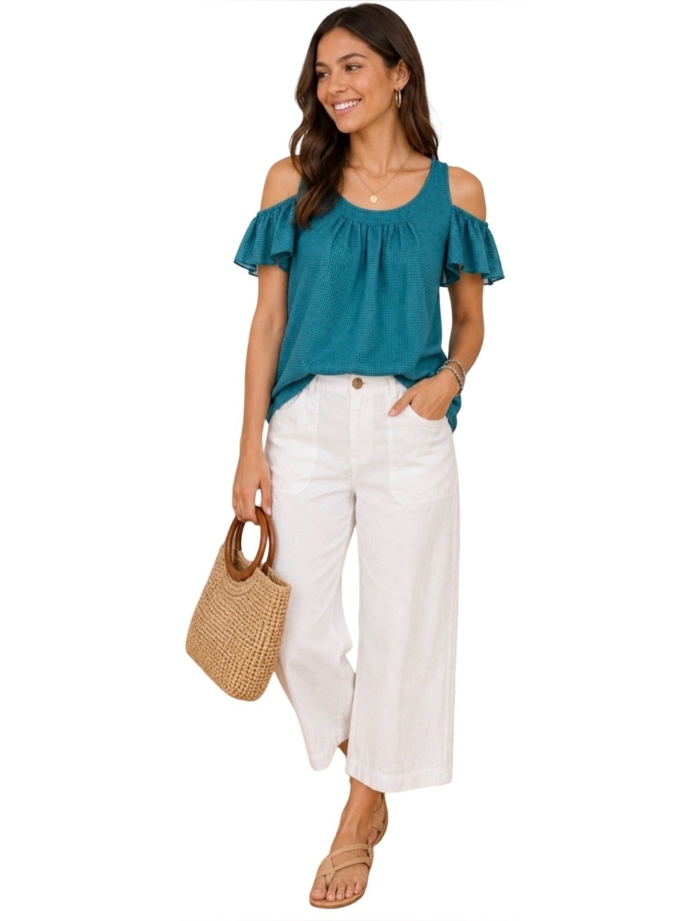 Anthropologie Maeve Tavin Teal Cold-Shoulder Blouse